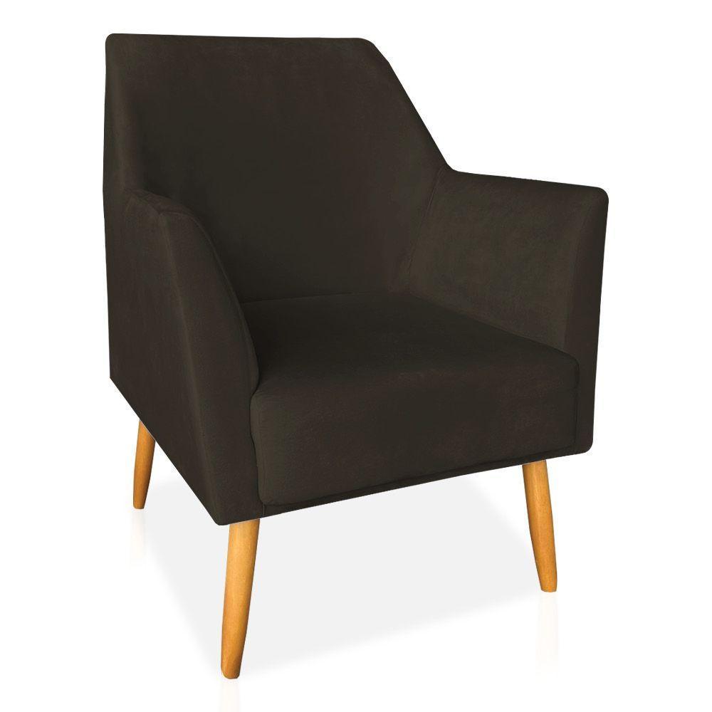 Kit 02 Poltronas Decorativa Julia Veludo Marrom Pés Palito Castanho - 7