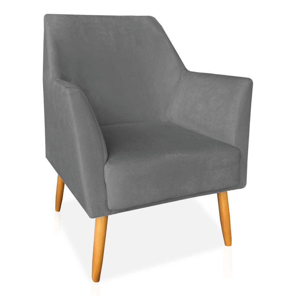 Poltrona Decorativa Julia Veludo Pés Palito Castanho Grafite - 1