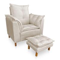 Poltrona De Amamentação Com Puff Laura Veludo Bege - 1