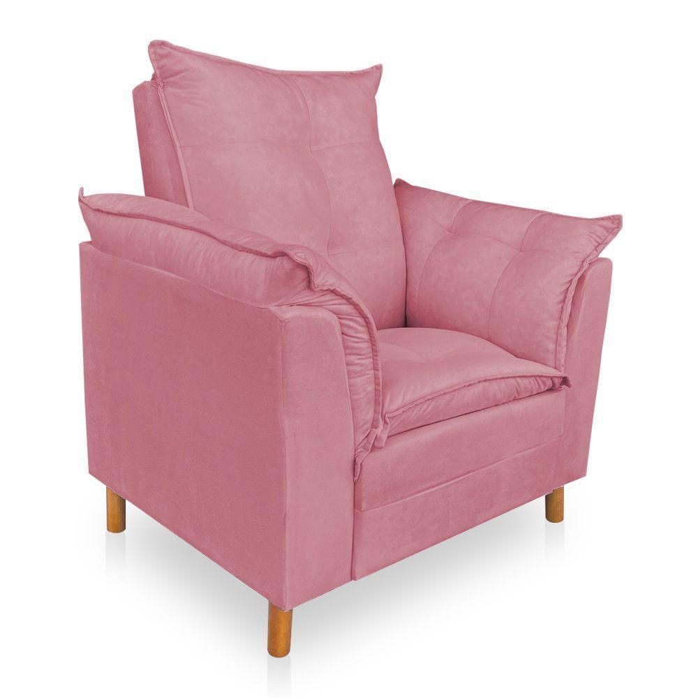 Poltrona De Amamentação Com Puff Laura Suede Rosa - Pallazio - 4