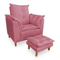 Poltrona De Amamentação Com Puff Laura Suede Rosa - Pallazio - 1