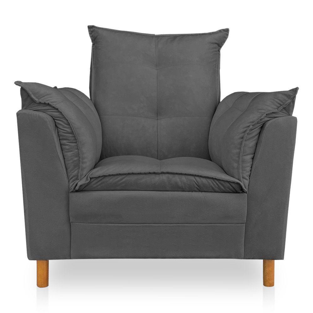 Poltrona De Amamentação Com Puff Laura Suede Grafite - Pallazio - 8