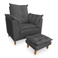 Poltrona De Amamentação Com Puff Laura Suede Grafite - Pallazio - 1