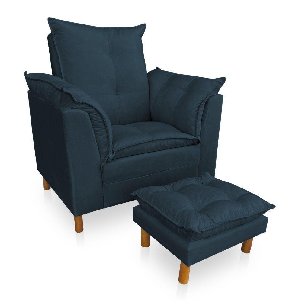 Poltrona De Amamentação Com Puff Laura Suede Azul Marinho - Pallazio - 1