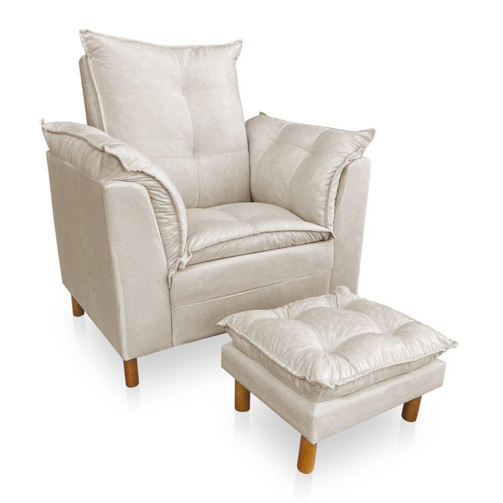 Poltrona De Amamentação Com Puff Laura Suede Bege - Pallazio - 1