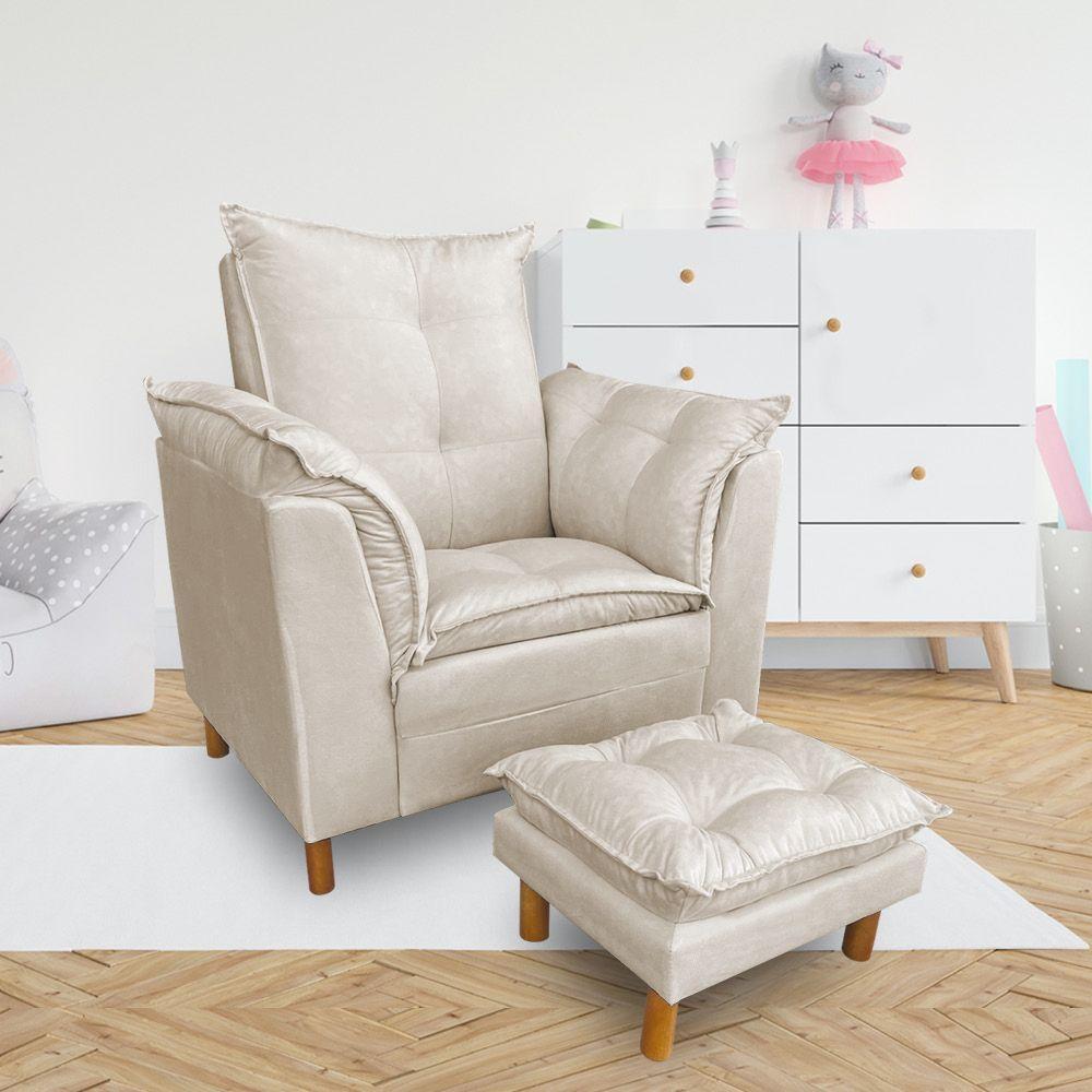Poltrona De Amamentação Com Puff Laura Suede Bege - Pallazio - 7