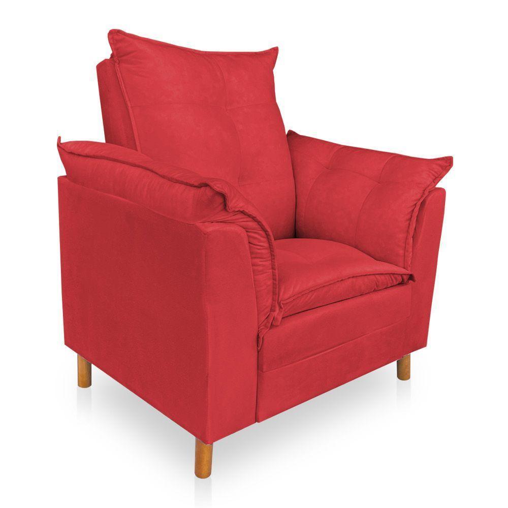 Poltrona De Amamentação Com Puff Laura Veludo Vermelho - 6