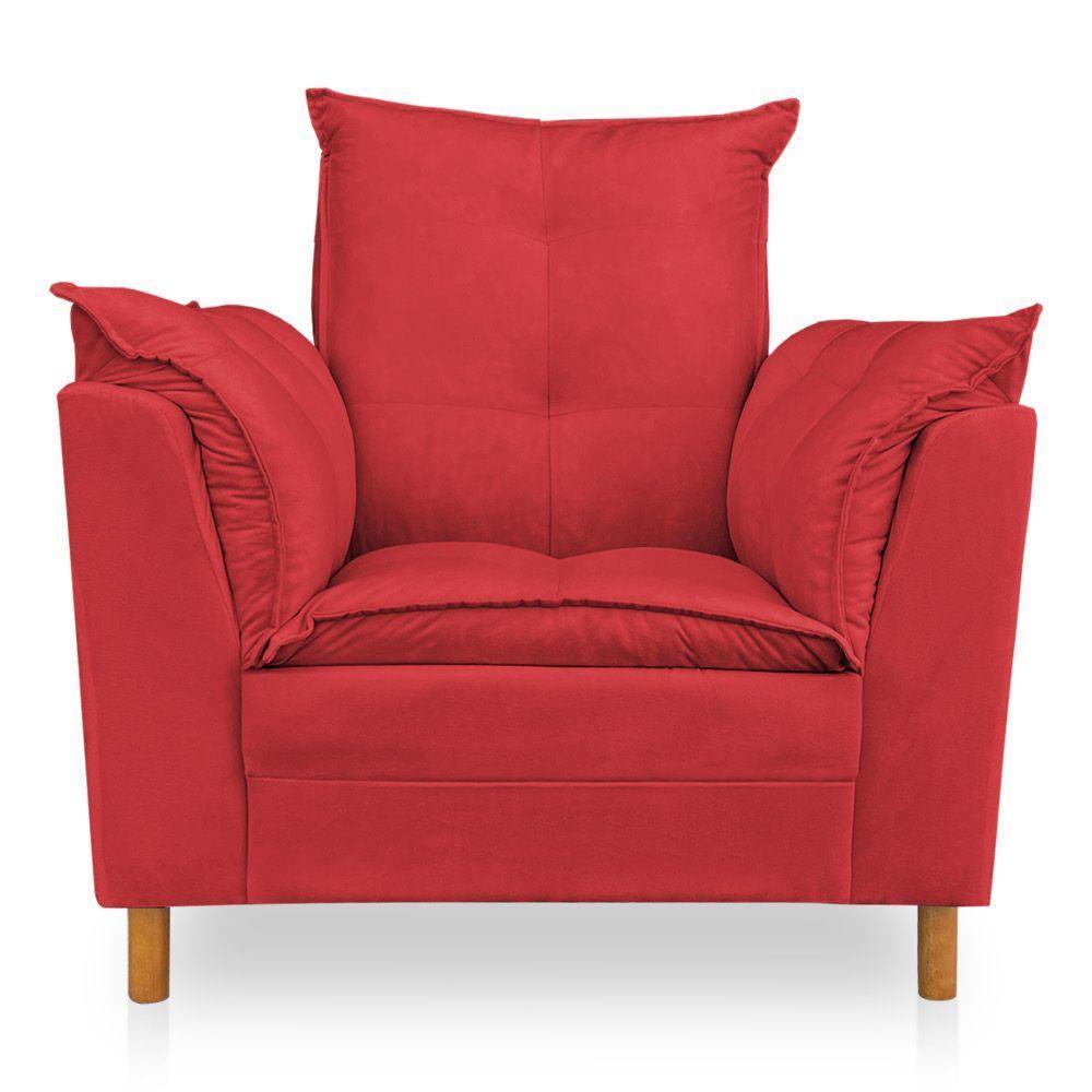 Poltrona De Amamentação Com Puff Laura Veludo Vermelho - 8