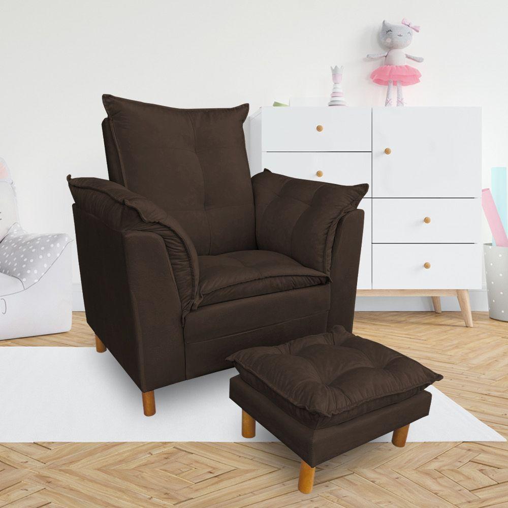 Poltrona De Amamentação Com Puff Laura Suede Marrom - Pallazio - 7