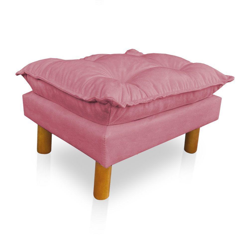 Poltrona De Amamentação Com Puff Laura Veludo Rosa - 4