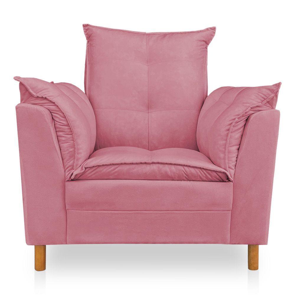 Poltrona De Amamentação Com Puff Laura Veludo Rosa - 8