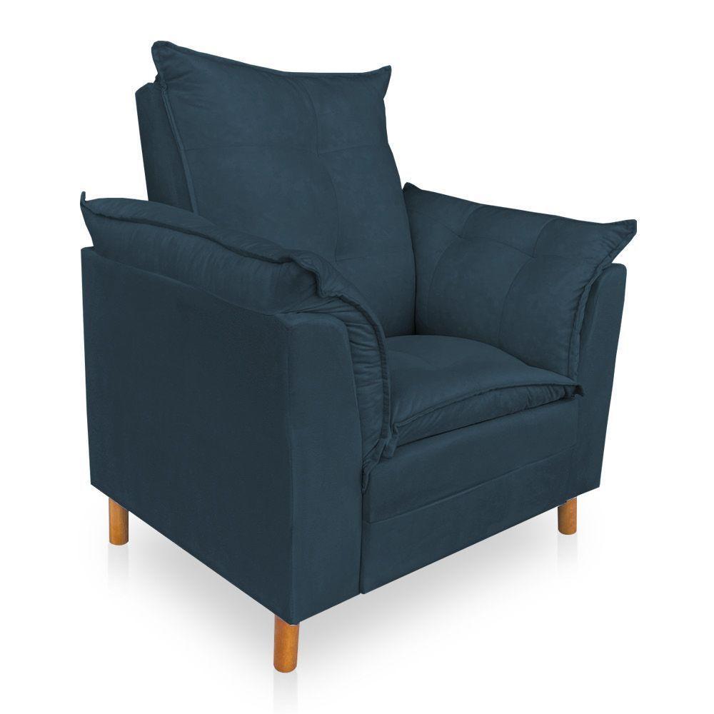 Poltrona De Amamentação Com Puff Laura Suede - Pallazio Cor Azul Marinho - 6