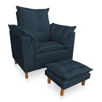 Poltrona De Amamentação Com Puff Laura Suede - Pallazio Cor Azul Marinho - 1