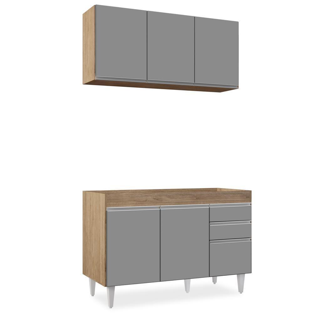 Armário Aéreo Virgínia E Balcão Para Pia 120cm Michigan Castanho-cinza - Lumil Móveis - 1