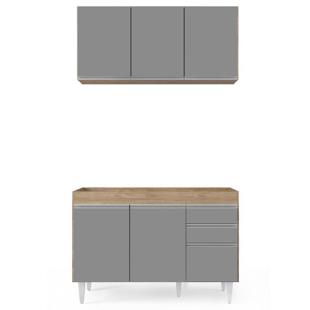 Armário Aéreo Virgínia E Balcão Para Pia 120cm Michigan Castanho-cinza - Lumil Móveis - 2