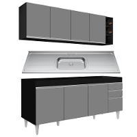 Armário Aéreo Nevada E Balcão Gabinete 180cm Com Pia Dallas Preto-cinza - Lumil - 1