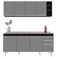 Armário Aéreo Nevada E Balcão Gabinete 180cm Com Pia Dallas Preto-cinza - Lumil