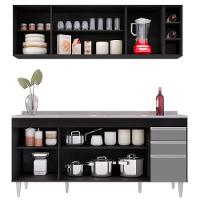 Armário Aéreo Nevada E Balcão Gabinete 180cm Com Pia Dallas Preto-cinza - Lumil - 5