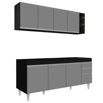 Armário Nevada E Balcão Para Pia 180cm Dallas Preto-cinza - Lumil