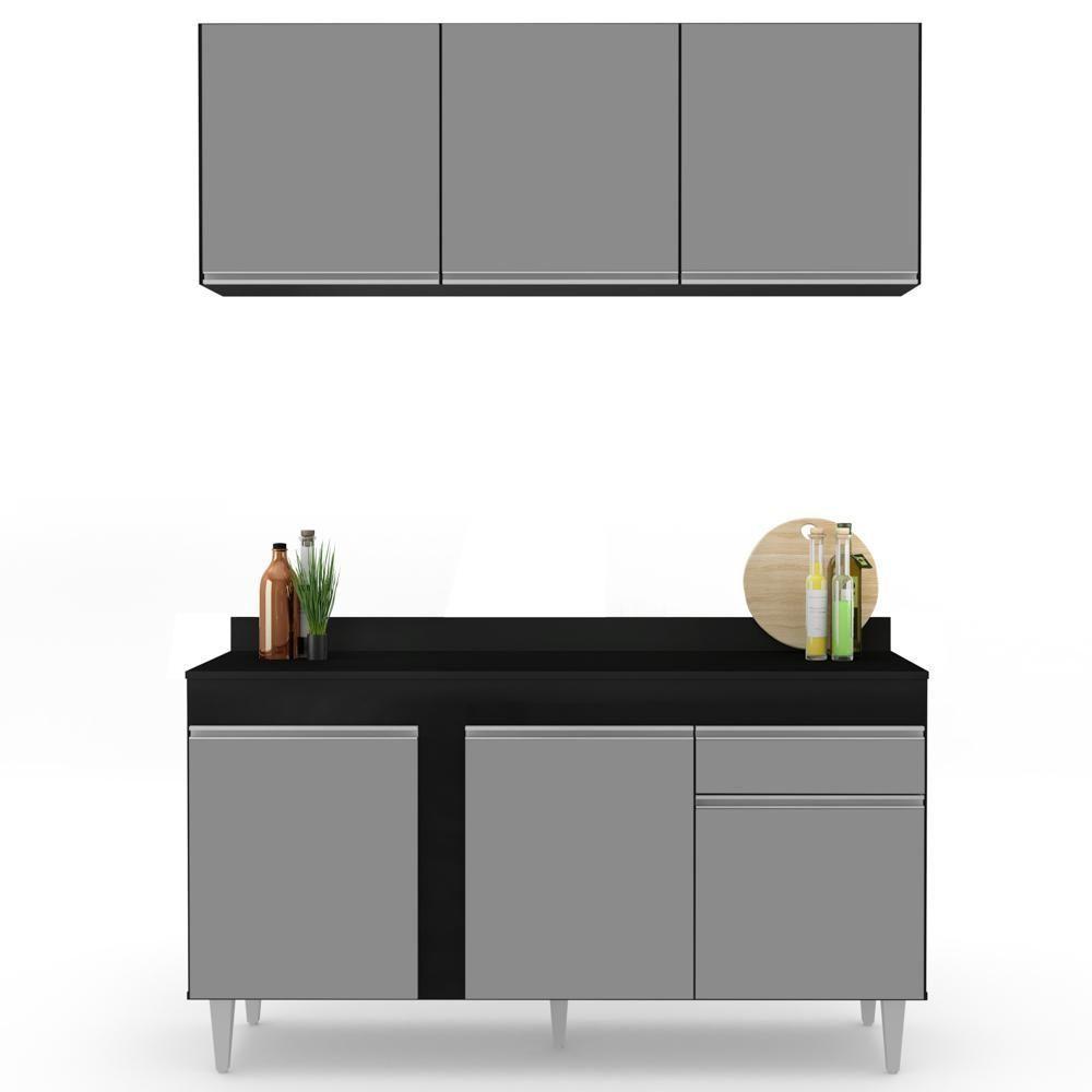 Armário Aéreo Argélia E Balcão Gabinete Para Pia Com Tampo 150cm Dakota Preto-cinza - Lumil - 2