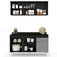 Armário Aéreo Argélia E Balcão Gabinete Para Pia Com Tampo 150cm Dakota Preto-cinza - Lumil - 6