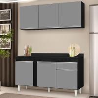 Armário Aéreo Argélia E Balcão Gabinete Para Pia Com Tampo 150cm Dakota Preto-cinza - Lumil - 7