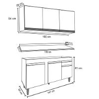 Armário Aéreo Argélia E Balcão Gabinete Para Pia Com Tampo 150cm Dakota Preto-cinza - Lumil - 8