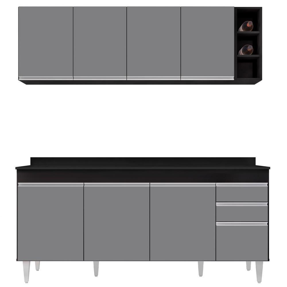 Armário Nevada E Balcão 180cm Com Tampo Dallas Preto-cinza - Lumil - 4