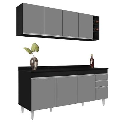 Armário Nevada E Balcão 180cm Com Tampo Dallas Preto-cinza - Lumil