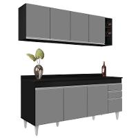 Armário Nevada E Balcão 180cm Com Tampo Dallas Preto-cinza - Lumil - 1