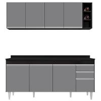 Armário Nevada E Balcão 180cm Com Tampo Dallas Preto-cinza - Lumil