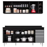 Armário Nevada E Balcão 180cm Com Tampo Dallas Preto-cinza - Lumil - 5