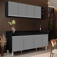 Armário Nevada E Balcão 180cm Com Tampo Dallas Preto-cinza - Lumil - 6