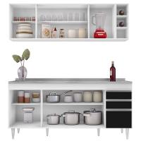 Armário Aéreo Nevada E Balcão Gabinete 180cm Com Pia Dallas Branco-preto - Lumil - 5