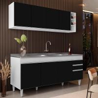 Armário Aéreo Nevada E Balcão Gabinete 180cm Com Pia Dallas Branco-preto - Lumil - 6