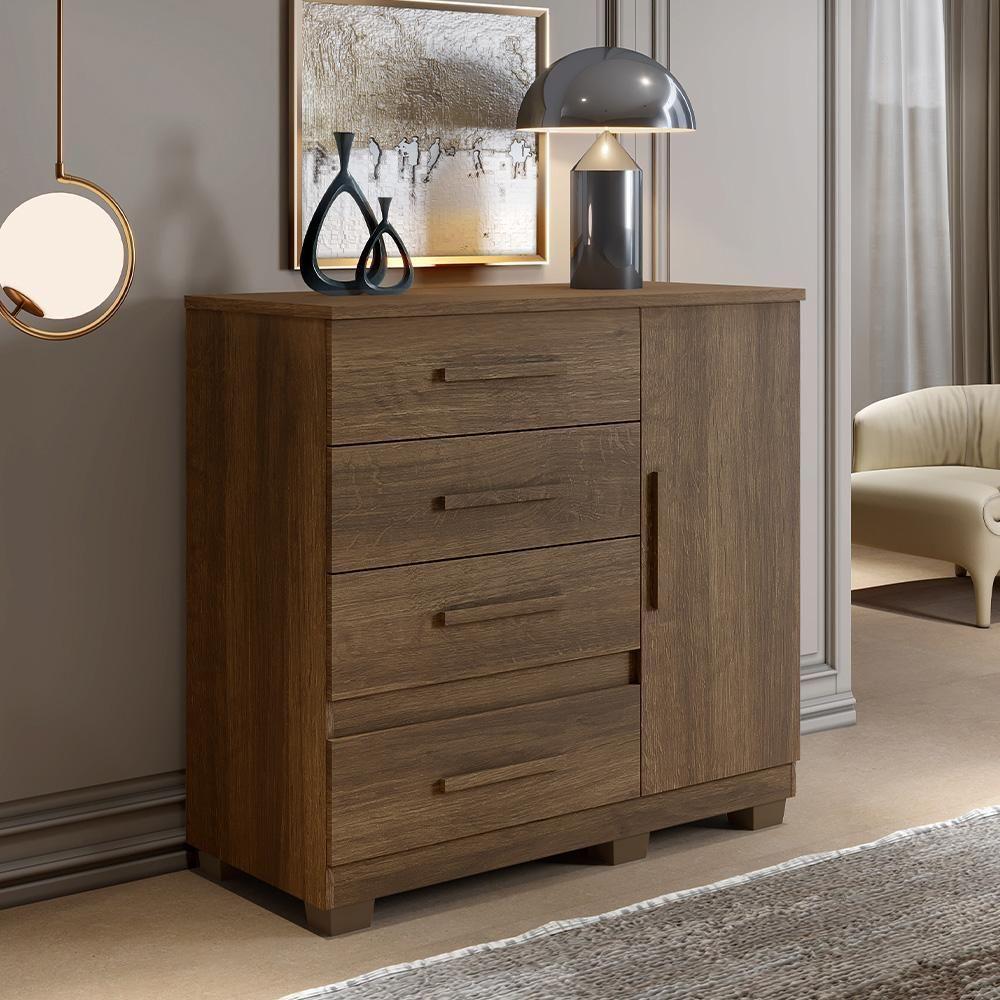 Comoda New Florença Quarto Com 4 Gavetas E 1 Porta Imbuia Imbuia - 4