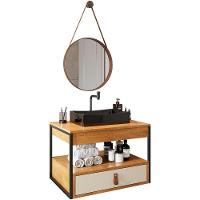 Gabinete De Banheiro Com Espelho E Cuba Preta Preto-canela-off White-castanho - 1