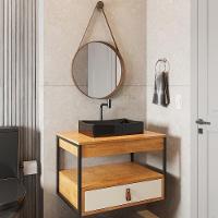 Gabinete De Banheiro Com Espelho E Cuba Preta Preto-canela-off White-castanho - 2