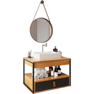 Gabinete De Banheiro Com Espelho E Cuba Branca Preto-canela-preto-castanho