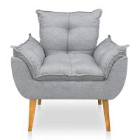 Kit Poltrona Decorativa E Puff Opala Luxo Linho Cinza Dal Poz Estofados - 8