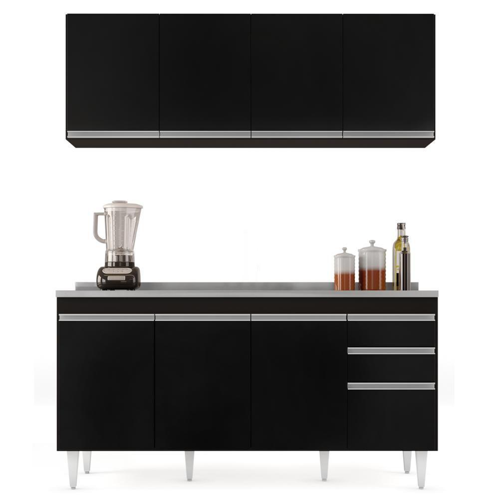 Armário Aéreo Nevada E Balcão Gabinete Com Pia 160cm Arkansas Preto - Lumil - 2