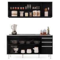 Armário Aéreo Nevada E Balcão Gabinete Com Pia 160cm Arkansas Preto - Lumil - 5