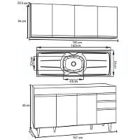 Armário Aéreo Nevada E Balcão Gabinete Com Pia 160cm Arkansas Preto - Lumil - 7