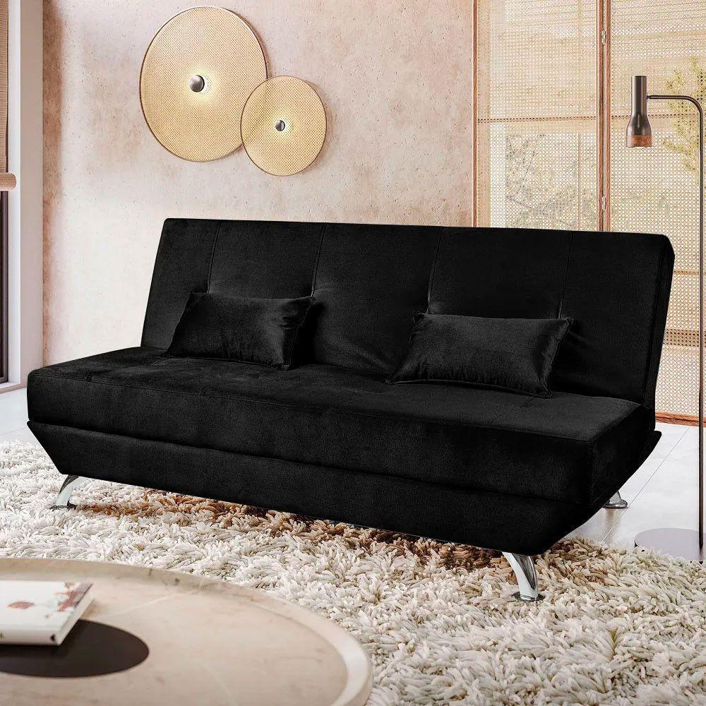 Sofá Cama Dubai 3 Lugares Veludo Turkay Shop Das Cabeceiras Black - 4