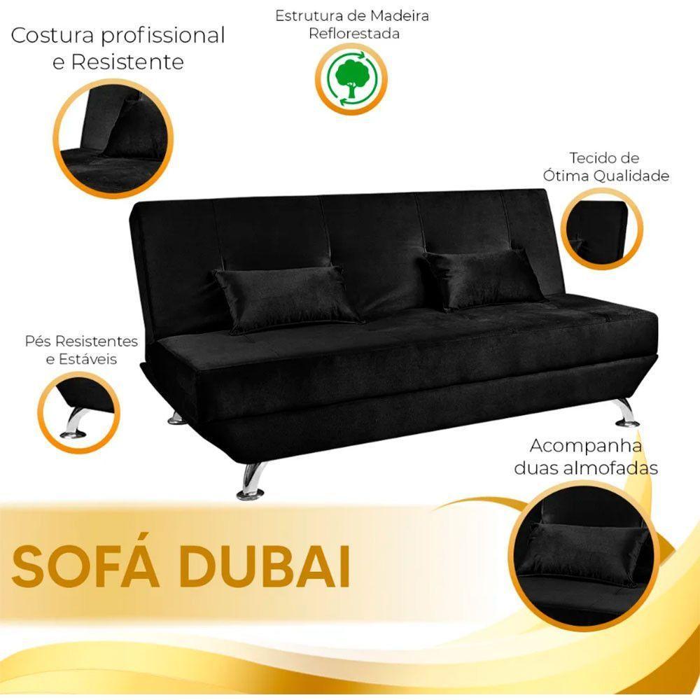 Sofá Cama Dubai 3 Lugares Veludo Turkay Shop Das Cabeceiras Black - 5