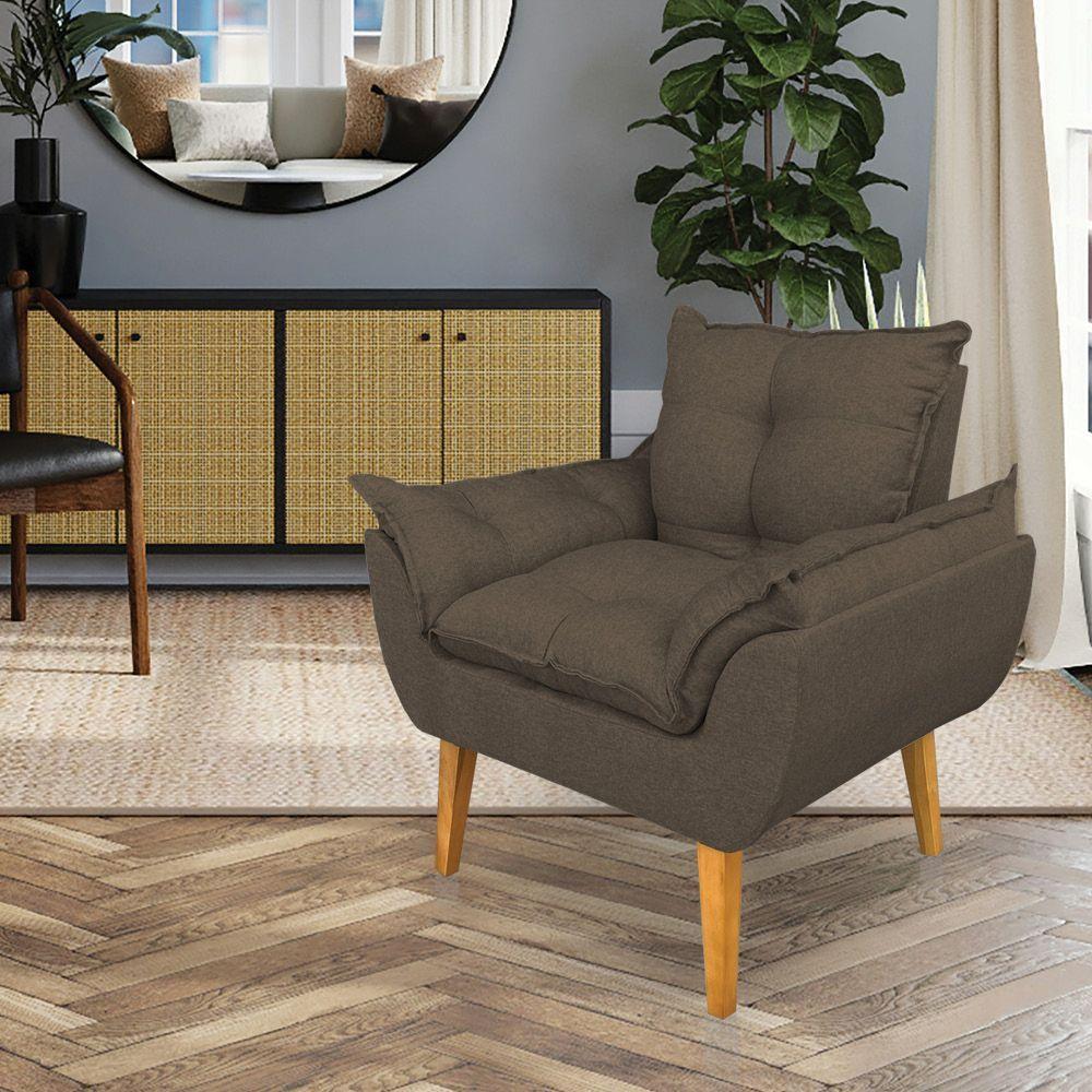 Kit 2 Poltronas Decorativa E Puff Opala Luxo Linho Marrom Dal Poz Estofados - 7