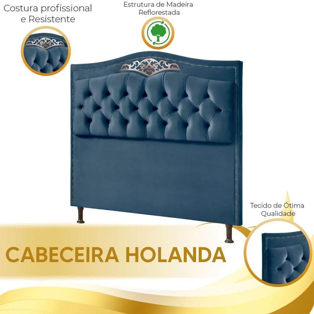 Cabeceira E Calçadeira Holanda 195cm Shop Das Cabeceiras Azul - 6