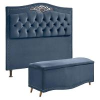 Cabeceira E Calçadeira Holanda 195cm Shop Das Cabeceiras Azul - 1