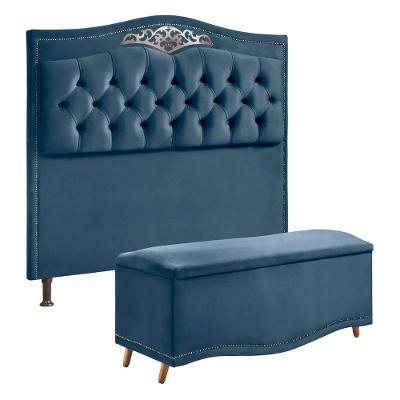 Cabeceira E Calçadeira Holanda 140cm Shop Das Cabeceiras Azul