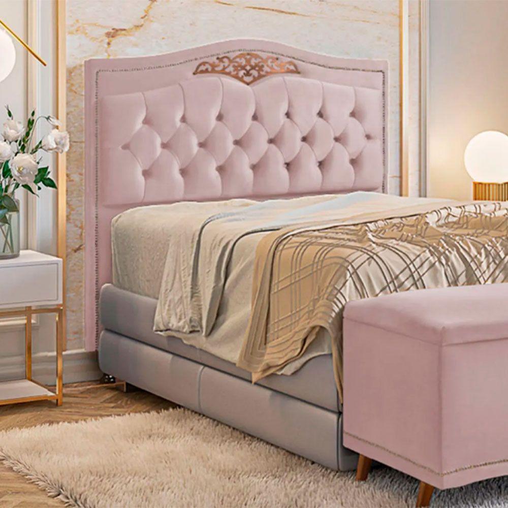 Cabeceira Holanda 1,60 Queen Veludo Shop Das Cabeceiras Rose - 4
